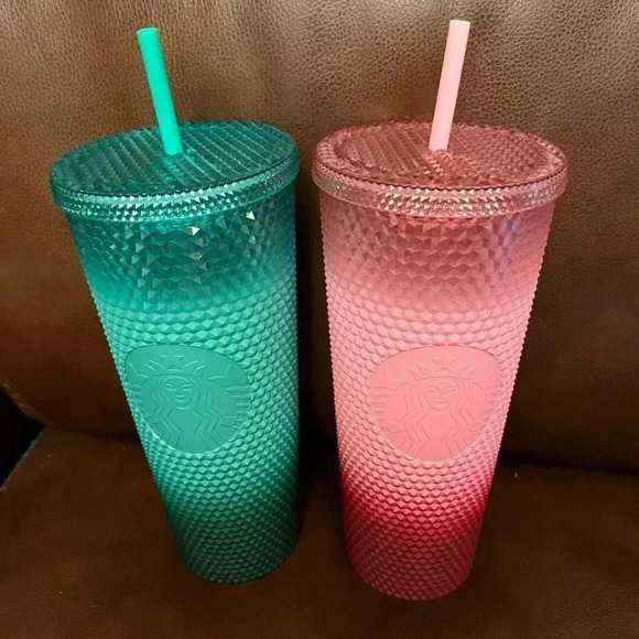 Starbucks Ombré Mint Green & Blush Pink Ombré Studded Bling Venti Tumbler Set - Picture 1 of 1
